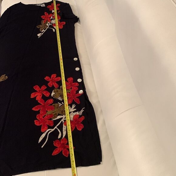 La Cera Black Printed Floral Maxi Rayon Belt Dress Size M - Picture 6 of 7